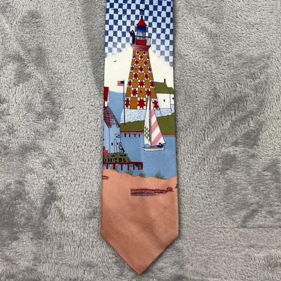 Jim Shore Other - Jim Shore Lighthouse Sailing Themed Men's Classic 100% Silk Neck Tie